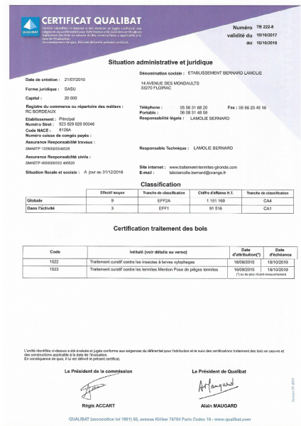 QUALIBAT TRAITEMENT 2018